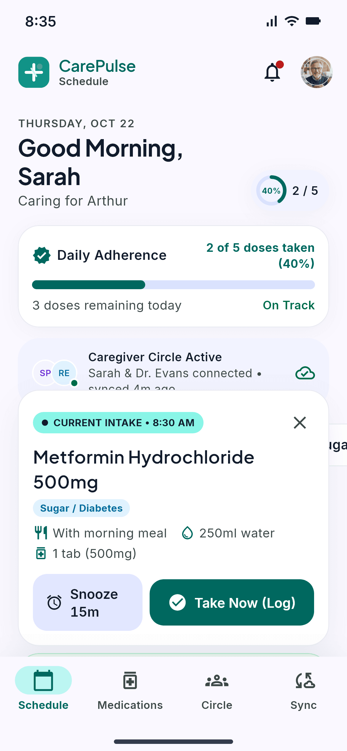 CarePulse daily medication schedule